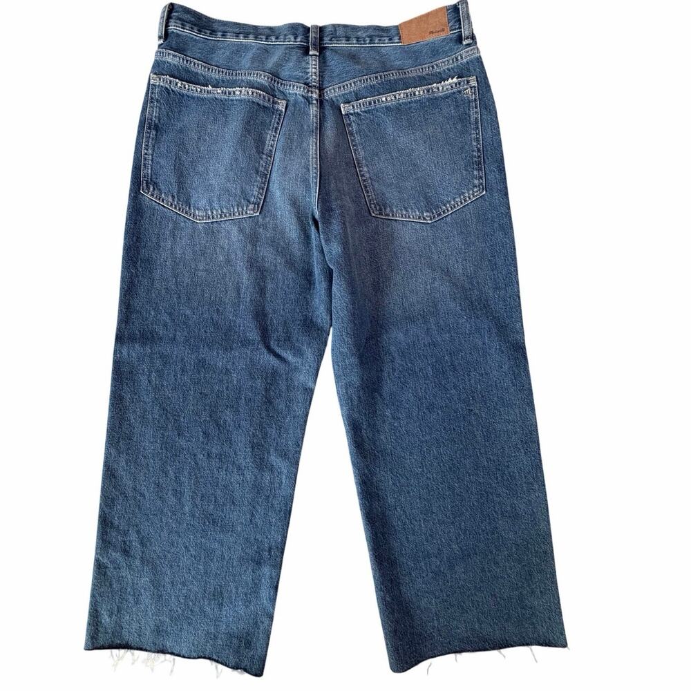 Madewell Low-Slung Baggy Crop Blue Jeans Raw Hem Button Fly Wide Leg Y2K Size 34 - Picture 4 of 16